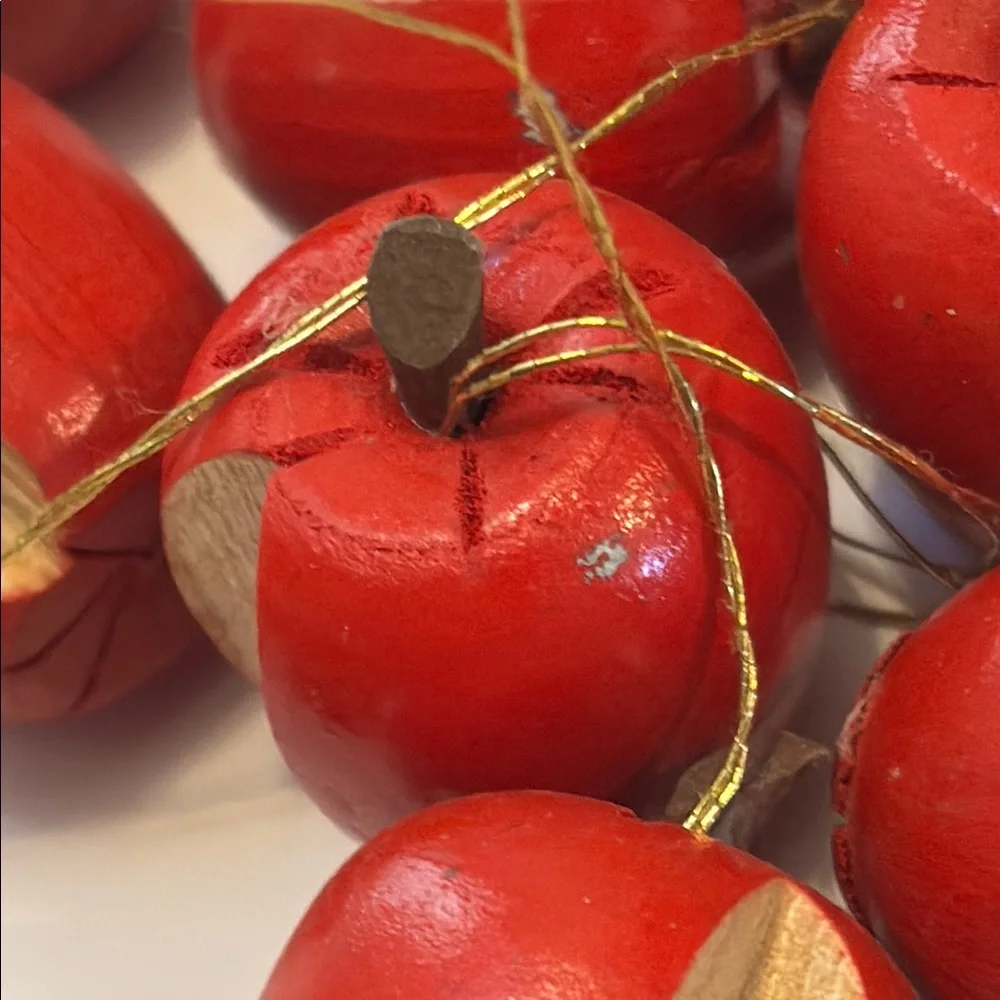 Apple Ornaments Tiny Wood Apples Set of 12 red Wooden Apples Vintage